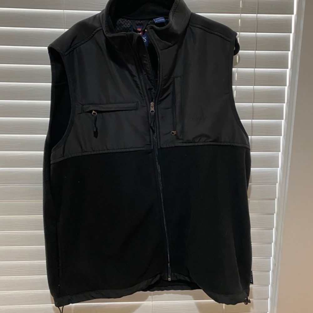 Chaps Mens XL Black Fleece Full Zip Vest Mixed Media Sleeveless Jacket Outdoor